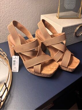 torrid Tan Elastic Crossover Cork-Platform Heels